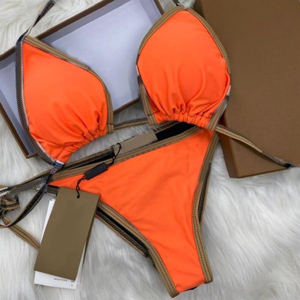 Zomer Strand Dragen Effen Bikini Set Oranje Twee Stukken Bikini 2023 Bandage Sexy Push Up Badpak Merk Plus Size Badmode vrouwen Bat301q