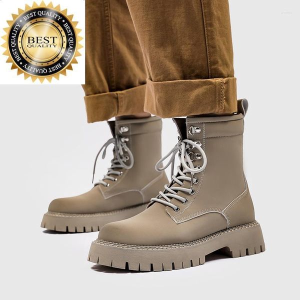 Bot Style Mens Lüks Moda İngiliz Çöl Dantel Up Orijinal Deri Ayakkabı Yüksek Top Cowboy Boot Klasik Platform Ayak Bileği Botas