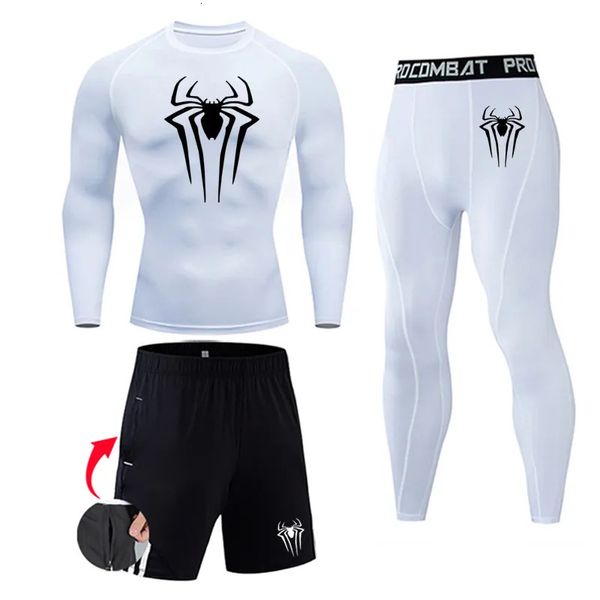 Roupa Interior Térmica Masculina Roupa Interior Térmica de Inverno Segunda Pele Compressão Sportswear Base Layer Fitness Collants rashgarda MMA Mangas Compridas Branco 231010