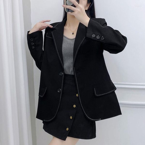 Ternos femininos unxx moda blazer gola entalhada único breasted bolsos de fio aberto preto terno reto jaquetas primavera outono 2023