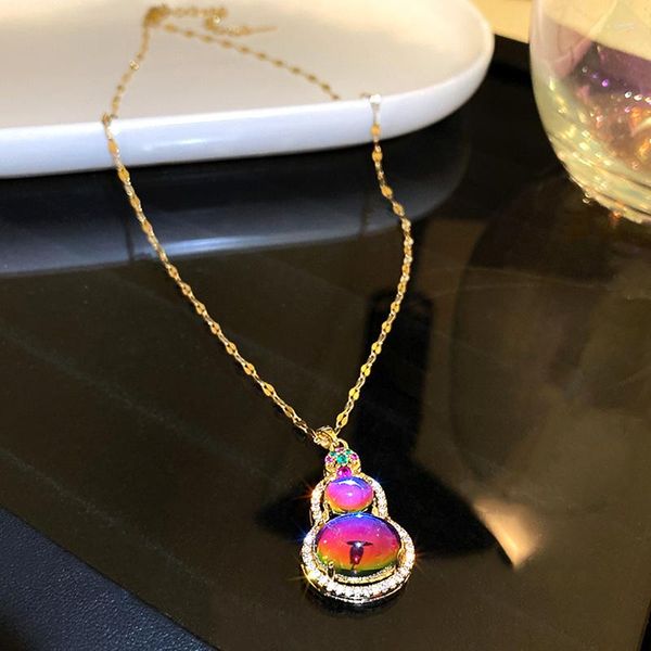 Pingentes na moda fino 14k real ouro planta cabaça opala corrente pingente colar para mulheres jóias moda coreana zircão festa de casamento presente