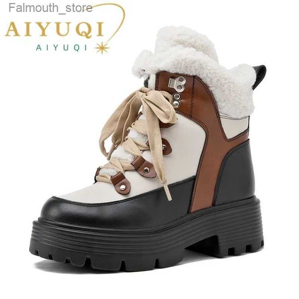 Botas aiyuqi mulheres botas de neve couro genuíno 2023 nova plataforma inverno botas de tornozelo tamanho grande quente rendas mulheres marton botas q231010