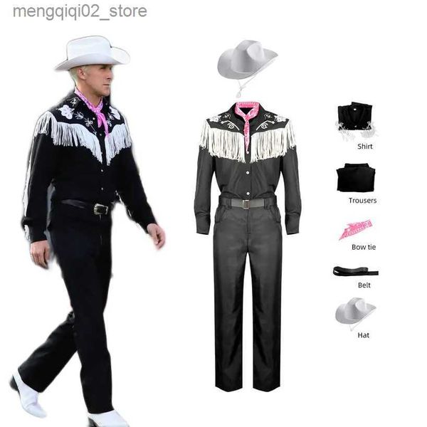 Tema Traje 2023NEW Filme Margot Robbie Barbi Cosplay Ken Cosplay Para Homem Adultos Black Cow Boy Halloween Vem Rosa Macacão Role Play Q231010