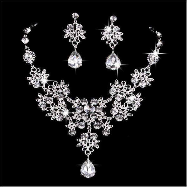 Hochzeit Schmuck Sets 6 Farben Frauen Bling Kristall Braut Schmuck Set Sier Diamant Hochzeit Aussage Halskette Baumeln Ohrringe Für Braut dhf2L