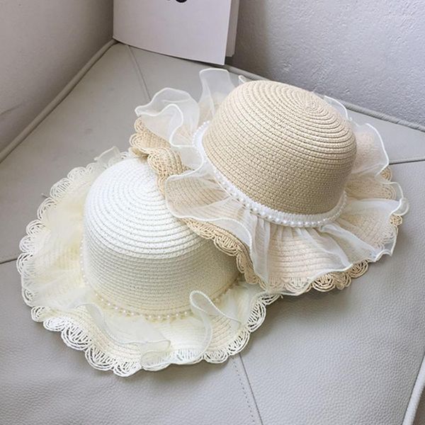 Cappelli Cappello estivo per bambini Parasole Perla Pizzo Paglia Berretto per bambina Protezione solare per ragazza Puntelli per spiaggia