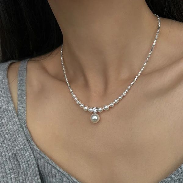 Colares Pingente Ventfille 925 Sterling Silver Pearl Zircon Colar Brilhante para Mulheres Grace Retro Banquete Temperamento Jóias Presentes de Aniversário 231010