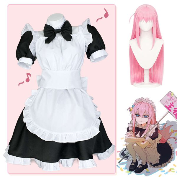 Hitori Gotoh Costume Cosplay Anime Bocchi the Rock Cosplay Hitori Maid Uniform Pink Wig Costumi di Halloween per le donne Girlscosplay