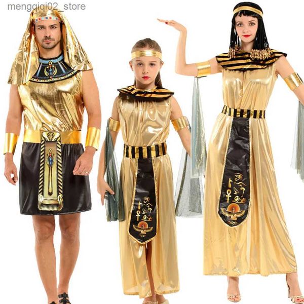 Tema Traje Halloween Menina Mulheres Adulto Venha Terno Vestido Masculino Prom Cosplay Rei Egípcio Headwear Golden Faraó Egípcio Q231010