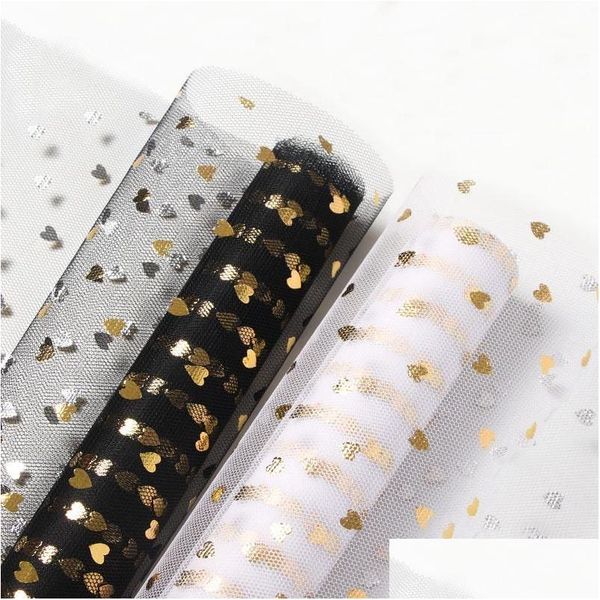 Decorazione per feste 50Cmx5Y Love Star Glitter Tle Roll Spool Craft Decorazione per feste di nozze Bouquet Wrap Organza Runner di garza trasparente Dhgw9