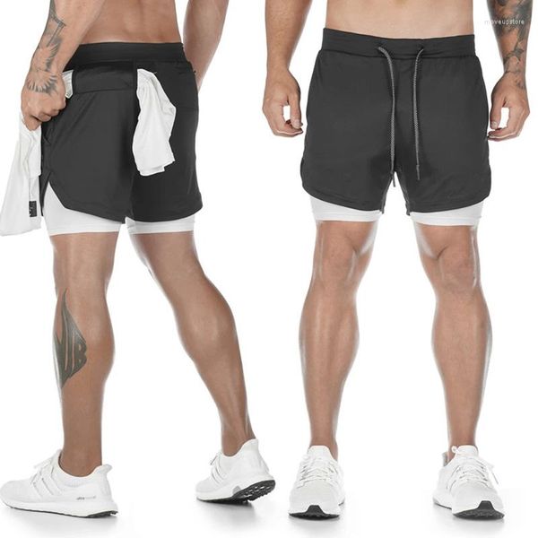 Shorts de corrida masculino 2 em 1, esporte e fitness, verão, treinamento de futebol, treino, academia, calça de moletom apertada