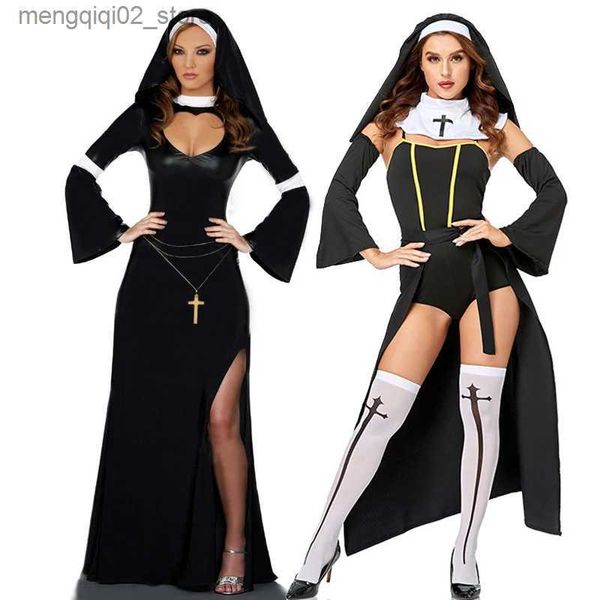 Tema traje novo carnaval halloween senhora religiosa freira hábito vem convento coro superior roleplay cosplay fantasia vestido de festa q231010