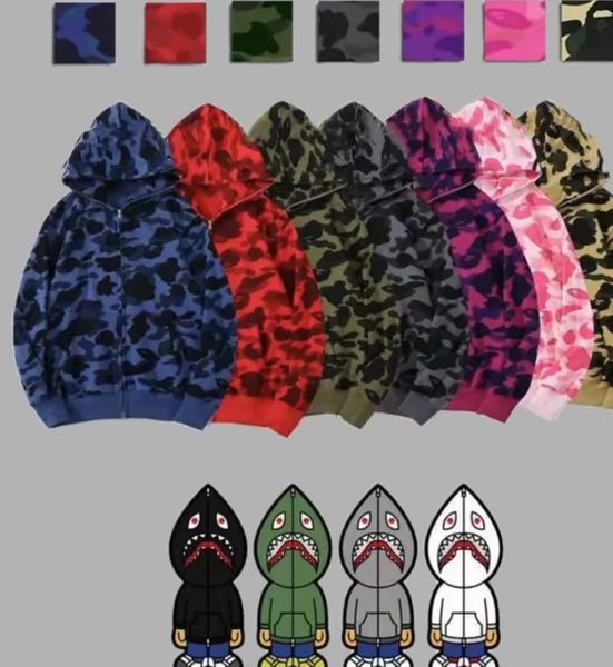 Designer de tubarão Hoodie Jaqueta de camuflagem feminina de monte de jogging zíper da moda japonesa suéter