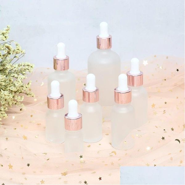 Verpackungsflaschen Großhandel Milchglas Ätherisches Öl pro Flasche Flüssigreagenz Pipette Tropfflaschen mit Roségoldverschluss 5-100 ml von Dhoxe