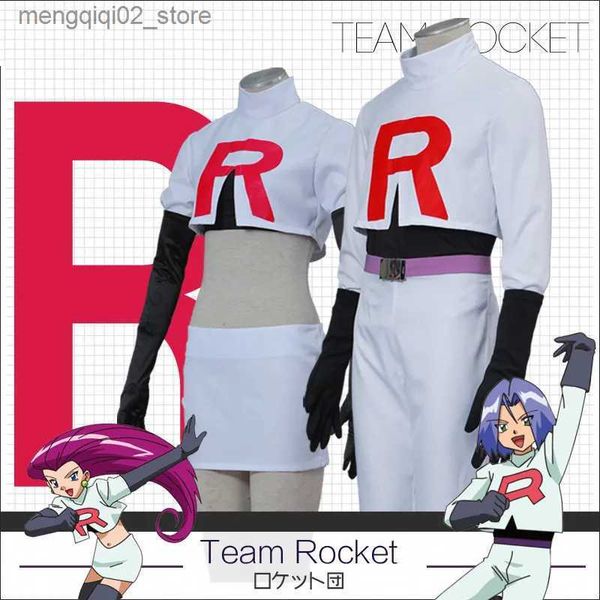 Costume a tema Anime Cosplay Vieni per adulti Team Rocket Jessie Musashi James Kojirou Halloween Cosplay Vieni Set completo Accessori di gioco Q240307