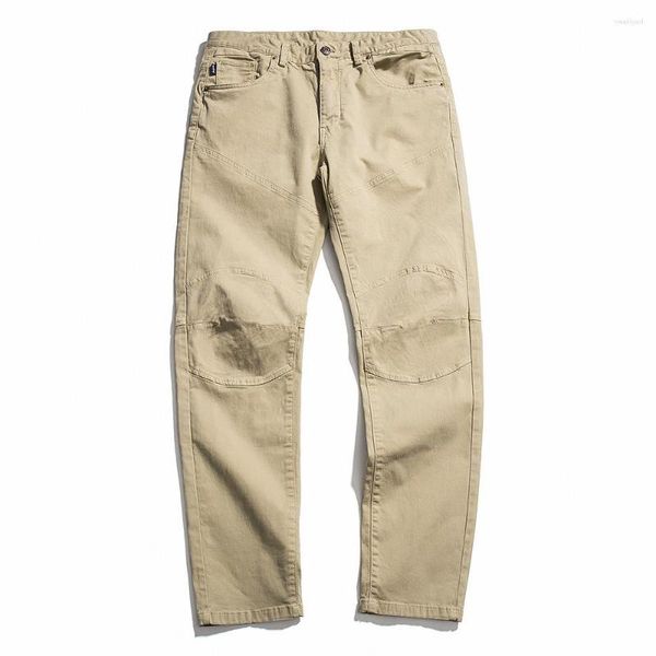 Fatos masculinos Elmsk 2023 Marca de moda Khaki Calças casuais outono / inverno elástico solto manga reta versão coreana na moda trabalho emendado