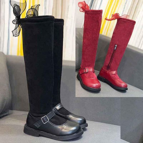 Botas meninas joelho-alto longo pu camurça couro crianças moda inverno primavera antiderrapante princesa vestido liso sapatos size27-36