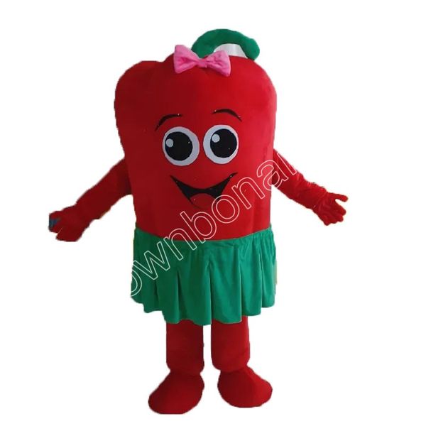 2024 Schöne rote Paprika-Gemüse-Maskottchen-Kostüme, Halloween-Cartoon-Charakter-Outfit, Anzug, Weihnachten, Outdoor-Party-Outfit, Unisex, Werbekleidung