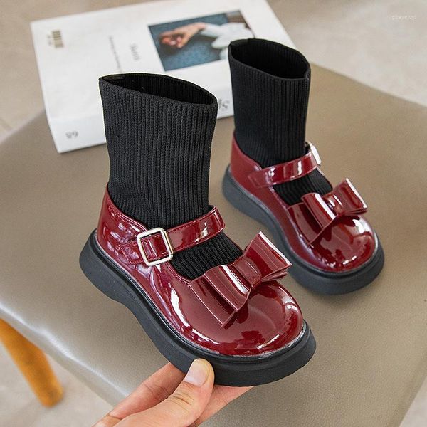 Stiefel Mode Baby Für Mädchen Herbst Atmungsaktive Schwarze Socke Schuhe Kinder Mit Schmetterling-knoten Dekoration Koreanischen Stil Stiefel