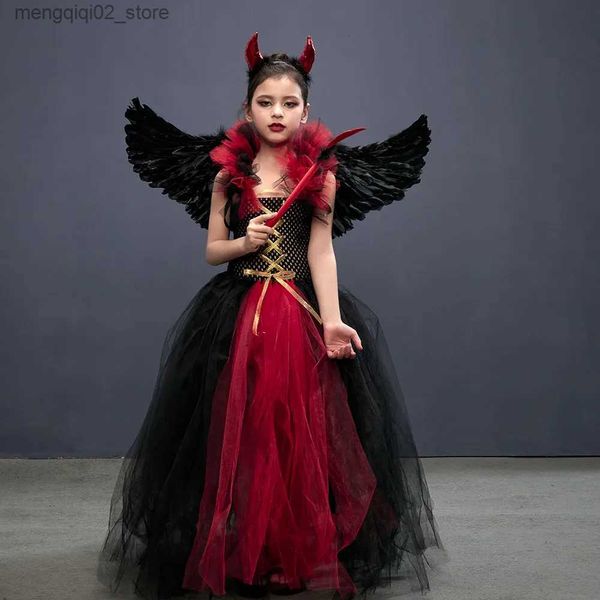 Thema Kostüm Mädchen Gothic Vampiress Kommen Böse Königin Kleid Tutu Kleid für Halloween Cosplay Party Kleidung Kinder Fancy Dress Up Outfit Q240307