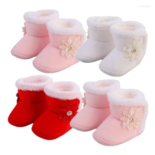 First Walkers Born Baby Boots Shoes Girl Bow Plus Stivaletti per bambini in cotone e velluto Culla calda per neonati