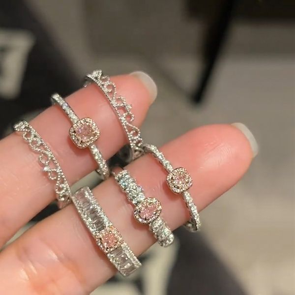 Novo anel redondo de diamante aberto francês simples moda índice anel de dedo personalizado temperamento leve peça de mão de luxo