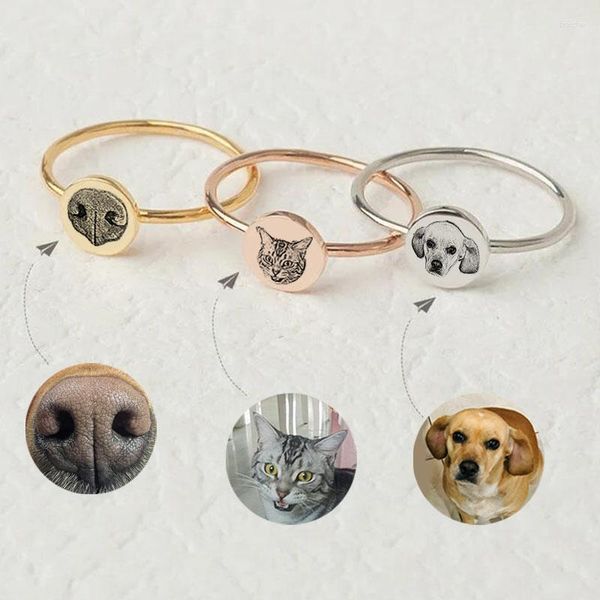 Cluster anéis personalizados impressões de animais de estimação e cabeça retrato anel pos esculpido presente circular para amantes jóias mulheres