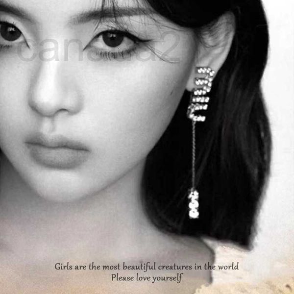 Charm designer Yang Chaoyue Star's Same Miu. m Family Water Diamond Long Letter Earrings Miao Light Luxury Small Group Female 3SJJ