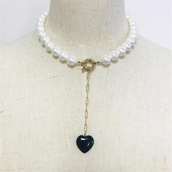 Collana di perle d'acqua dolce fatte a mano Gioielli a collo corto Ciondolo in pietra nera Banchetto Matrimonio Donne Aggiungi glamour Accessori di abbigliamento Ne3184