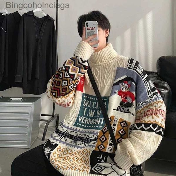 Kadın Sweaters 2023 Yeni Kış Erkekleri Boşaltma Sweaters Noel Kayak Ayı Örme Sakiller Sıradan Sweaters Örgü Hip Hop Sulağı231010