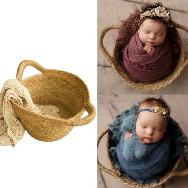 Cobertores Swaddling Round Woven Basket Pão Fotos DIY Baby Poshoot 231009