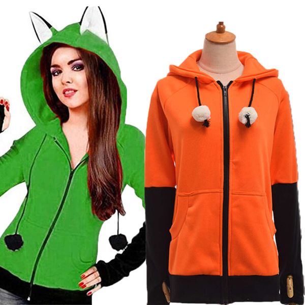 Orecchie di volpe animale Costume cosplay Cappotto di cotone colorato unisex per adulti Felpa con cappuccio arancione Felpa regalo Festa di Halloween