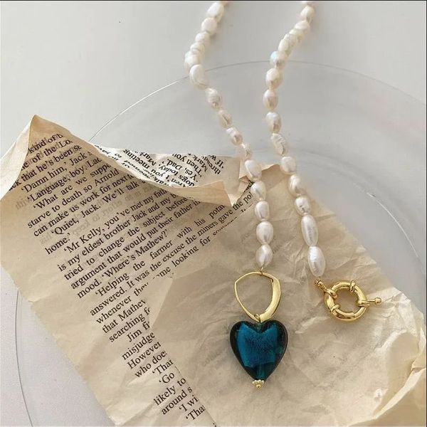 Halsreifen Minar Vintage Barock Süßwasserperlen Halsketten für Frauen Blau Grün Rot Glas Liebe Herz Anhänger Halsreifen Halsketten Schmuck 231010