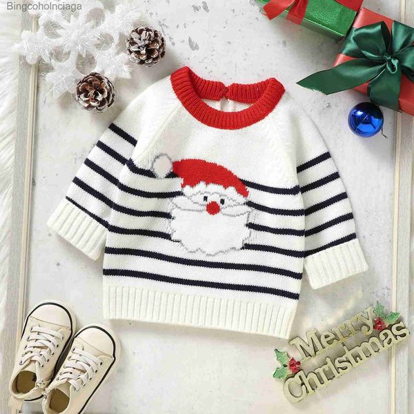 Suéteres femininos Criança Infantil Crianças Bebê Meninas Meninos Natal Santa Manga Longa Suéteres Casaco Quente Algodão Malha Listrado Xmas Casaco Roupas GirlsL231010