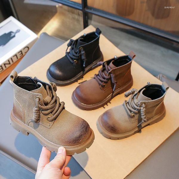 Botas meninos curto versátil macio respirável crianças moda meninas tornozelo legal estilo britânico retro crianças 2023 bonito