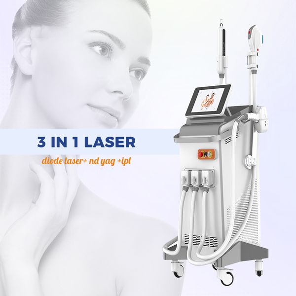 Máquina multifuncional profissional 3 em 1, laser de diodo, ipl, remoção de pelos, pigmento, nd yag, remoção de tatuagem, tratamento de acne, máquina de beleza