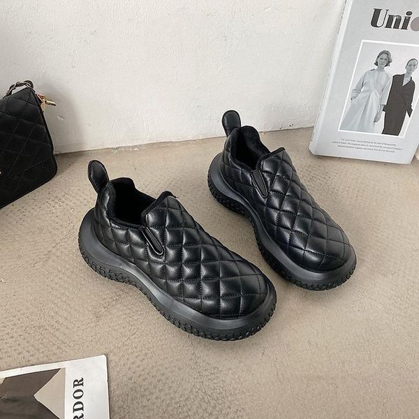 Sapatos de vestido versão coreana de casual feminino outono e inverno estilo adicionar veludo grosso algodão quente sola esportiva