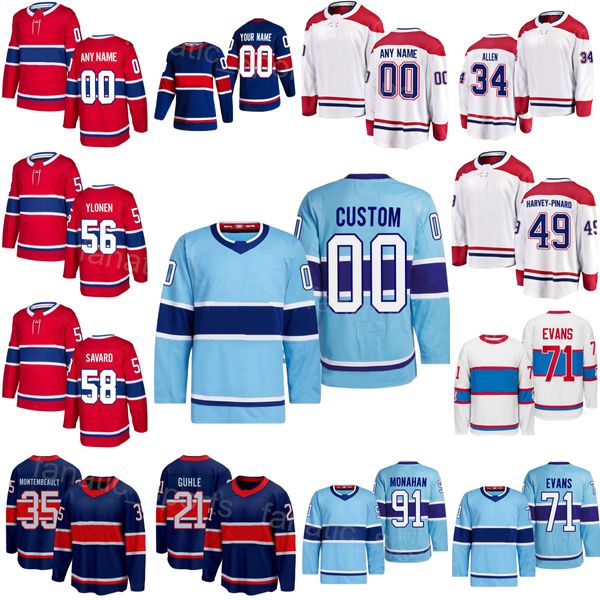 Hockey personalizzato 34 Maglie Jake Allen 35 Sam Montembeault 71 Jake Evans 21 Kaiden Guhle 91 Sean Monahan 56 Jesse Ylonen 58 David Savard Reverse Retro 100° anniversario