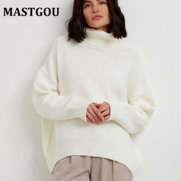 Damenpullover MASTGOU Übergroßer Damen-Rollkragenpullover Lose gestrickte Damenpullover Top CHIC Fashion Designer Pull Femme Outfit