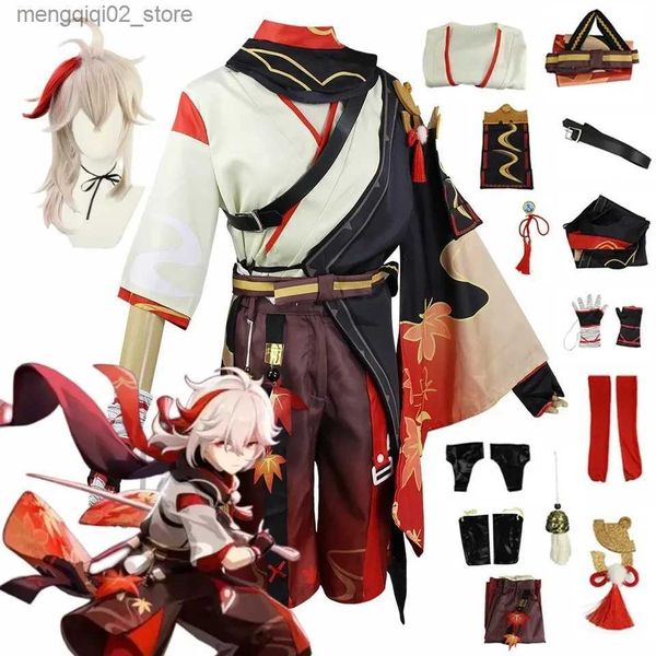 Tema traje genshin impacto kaedehara kazuha cosplay venha halloween carnaval samurai vem peruca óculos vermelhos q240307