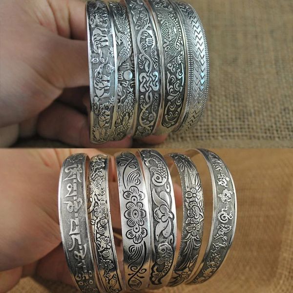CHARM BRACELETS Yumfeel Toptan Tibet Gümüş Bilezik Antika Gümüş Kuff Bilezik 10pcs/Lot 231009