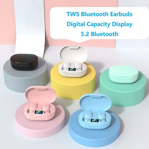 Fones de ouvido TWS Display de capacidade digital Macaron Color In-Ear à prova d'água Hi-fi Estéreo Qualidade Bateria de longa duração Presente perfeito para mulheres para iOS Android