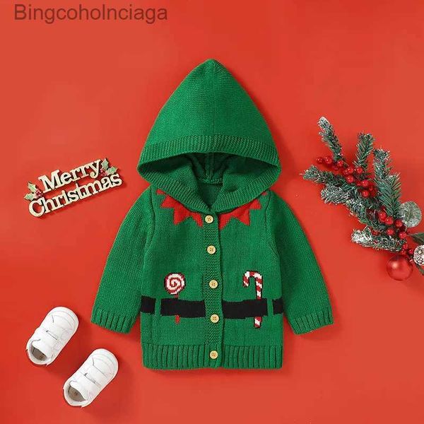 Suéteres de mujer Navidad Bebé Suéteres Punto Recién Nacido Niña Niño Abrigo Verde Moda Con Capucha Infantil Ropa De Navidad Lindo Caramelo Manga Larga OuterwearL231010