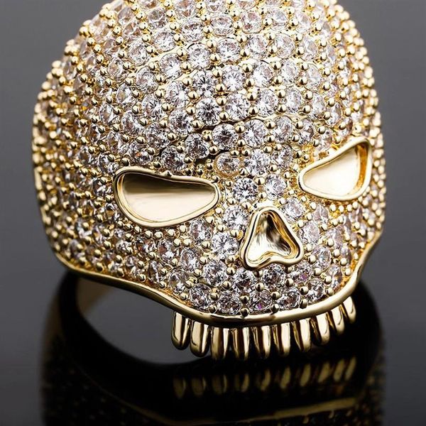 Iced Out Skull Ring Herren Silber Gold Ring Hochwertiger Volldiamant Hip Hop Ringe Jewelry2390