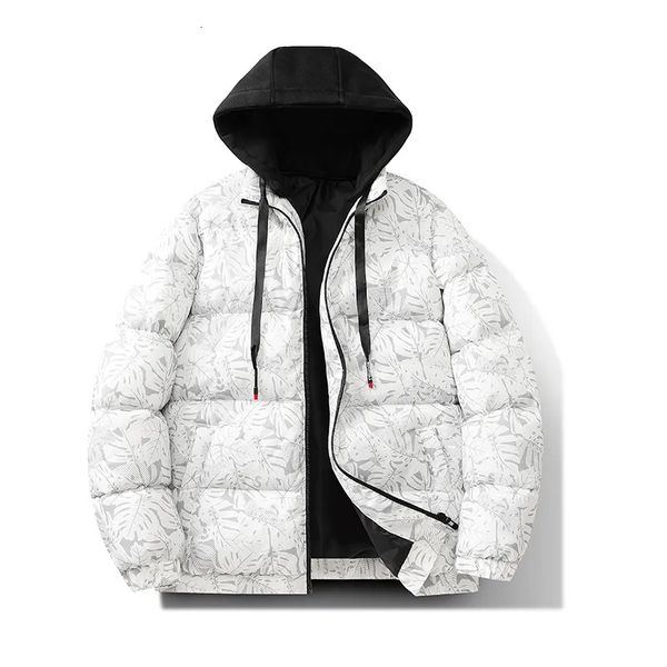 Jaquetas masculinas inverno quente casaco com capuz à prova de vento maple leaf impressão parkas viagem ao ar livre namorados jaqueta casual roupas de algodão solto 231009