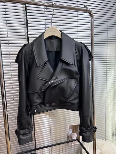 Jaquetas de couro genuíno feminino motocicleta 2023 moda coreana vintage real casaco de pele carneiro roupas de luxo feminino