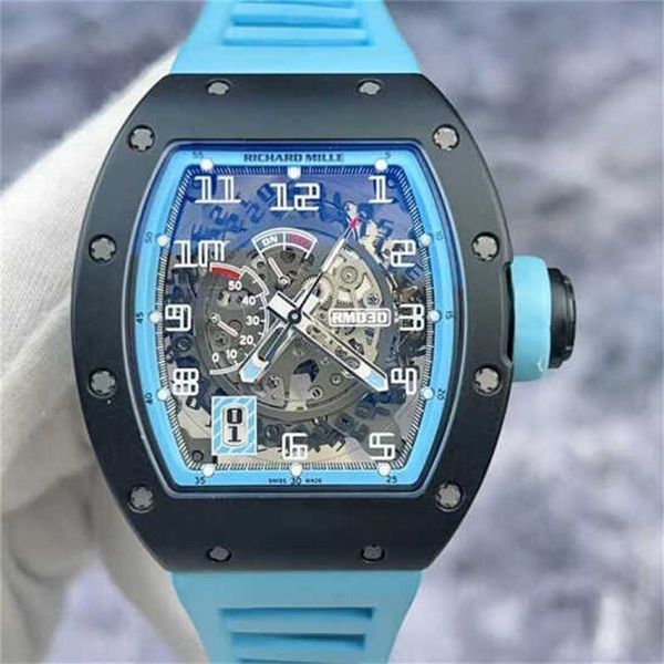 Luxusuhr Richaremill Carbon Sapphire Textile Rubber Tourbillon Y Fiber Case Designer y Sweatproof Milers Mechanical Wrist Swiss Movement Casu QR8I