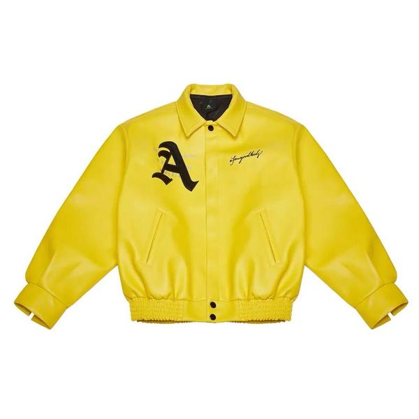 Cappotto autunnale e invernale Giacca in pelle ricamata alla moda da uomo giallo nero