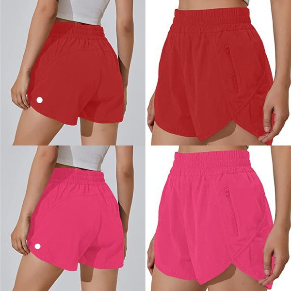 LU-764 Mulheres Yoga Outfits Curto Forrado Shorts de Corrida Com Bolso Com Zíper Ginásio Senhoras Casual Sportswear Para Meninas Exercício Fitness Track Shorts