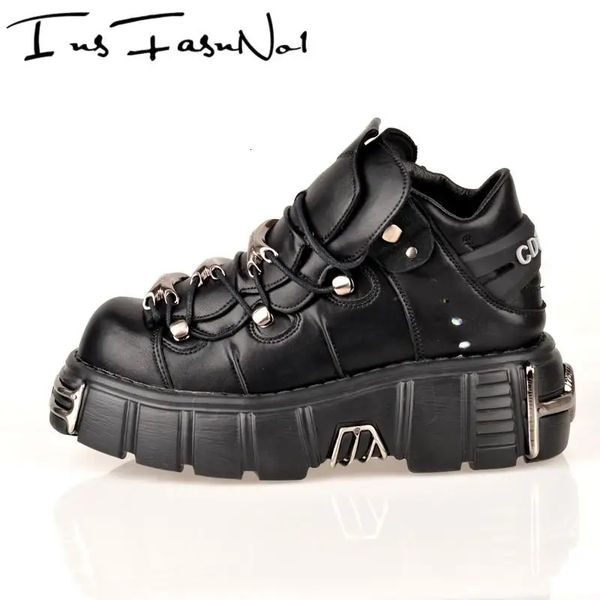 Gai gai gai vestido estilo punk gótico feminino plataforma plana metal toe chunky tênis rock design preto casual pista caminhada sapatos 231009