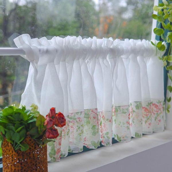 Cortina Simple americana, cortinas transparentes cortas para cocina, baño, armario, medio con borde de encaje, cortinas pequeñas para ventana, decoración
